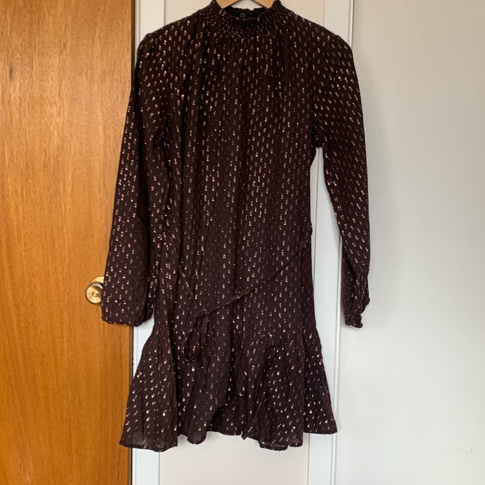Brown high neck cotton dress